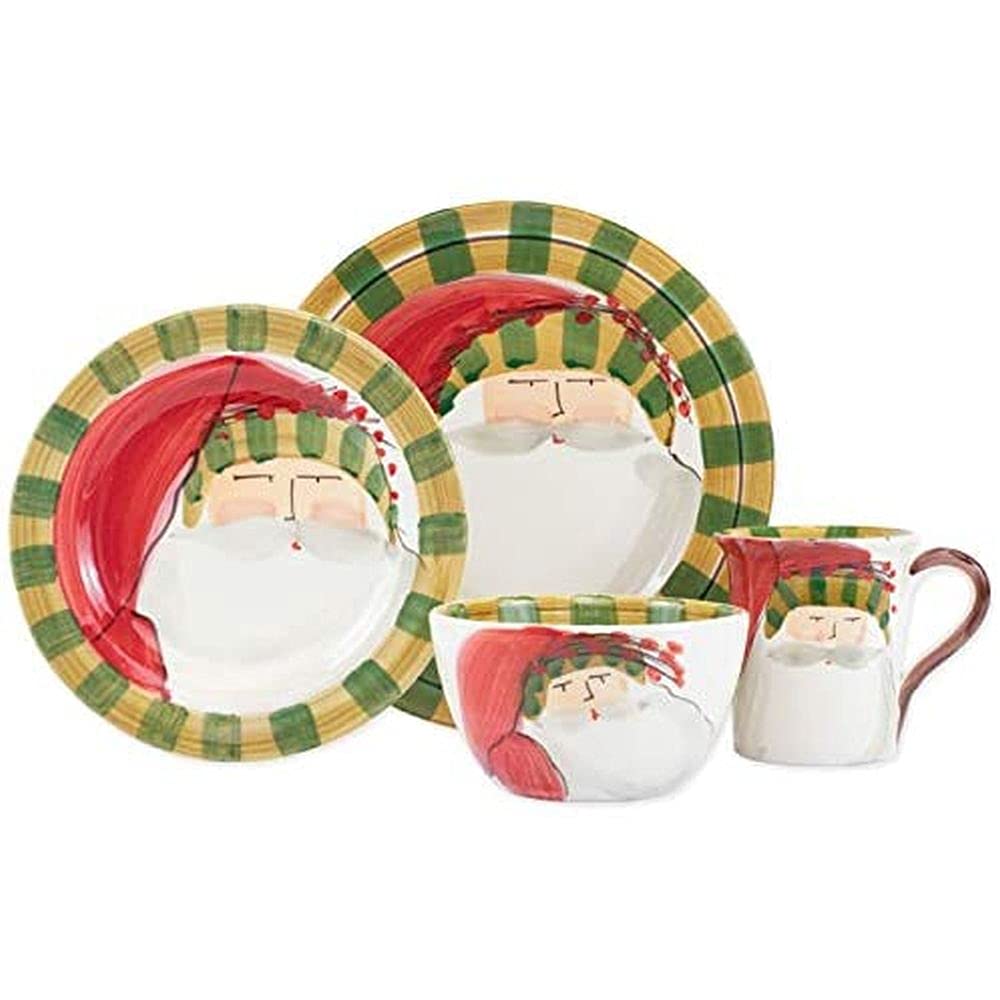 Vietri Old St. Nick Striped Christmas Dinnerware Set - 4-Piece Holiday Tableware with Bowl, Mug & Plates for Festive Dining & Holiday Entertaining