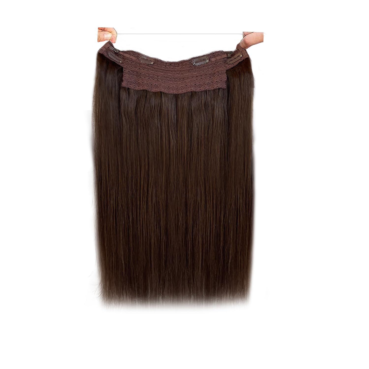 Halos 22 Inch 100g Medium Brown Human Hair Extensions with Invisible Wire - Remy Human Hair with Natural Highlights - Perfect for Daily Wear, Parties & Special Occasions