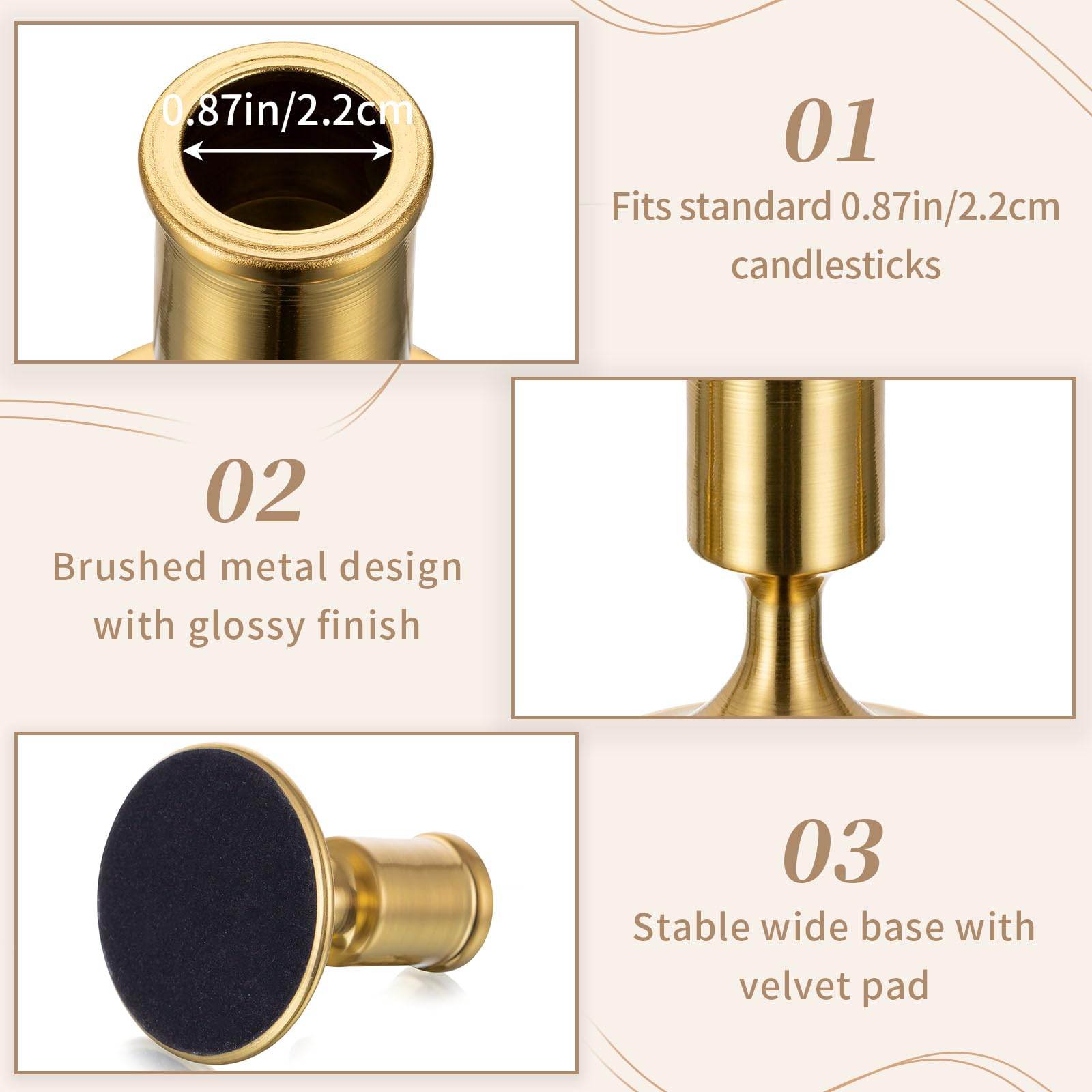 Elegant Gold Taper Candle Holders Set of 12 - Decorative Table Centerpiece for Wedding, Christmas, Bridal Shower & Dinner Party Decor - Perfect for Romantic Candlelight Dinners, Holiday Tablescapes & Special Event Decorations