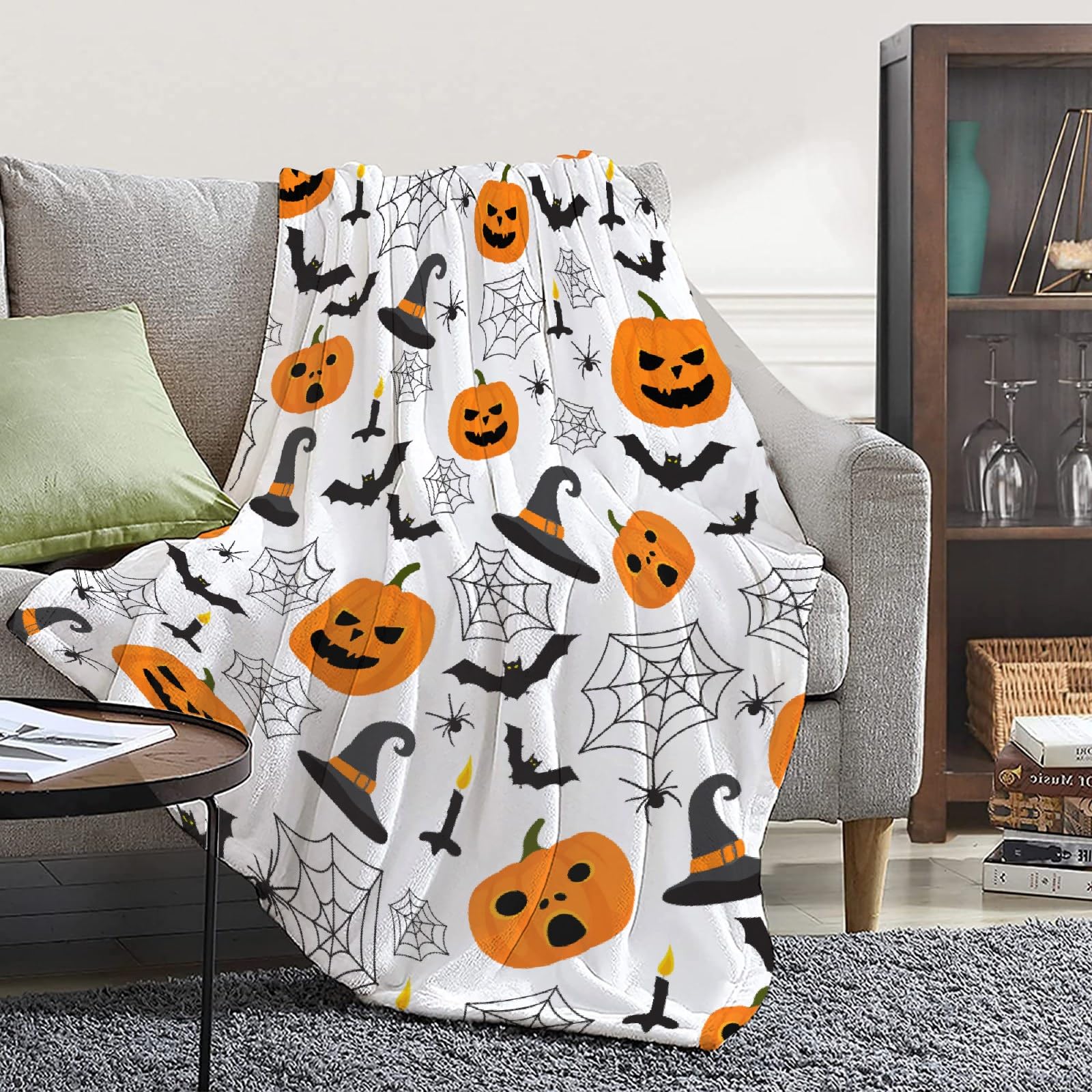 Soft Flannel Halloween Pumpkin Blanket - 90x120 Inches King Size Lightweight Throw for Kids, Girls, Boys, Men & Women - Cozy Gift for Room Decor, Sofa & Fall Season
