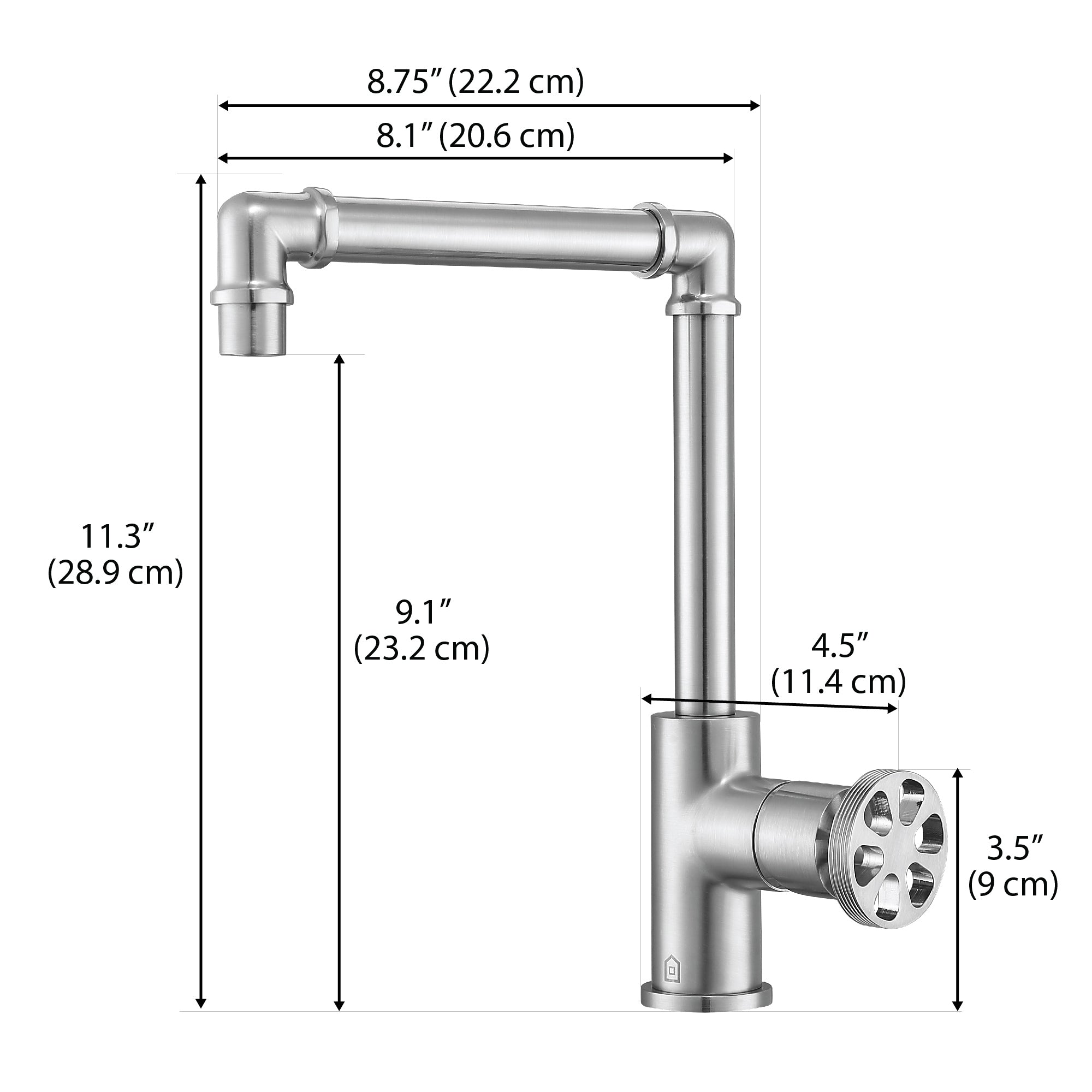 Ancona Urban Round Wheel Handle 1 Hole Bathroom Faucet in Brushed Nickel Finish - Modern Single Handle Bath Sink Faucet for Bathroom Vanity, Powder Room & Guest Bath Installation