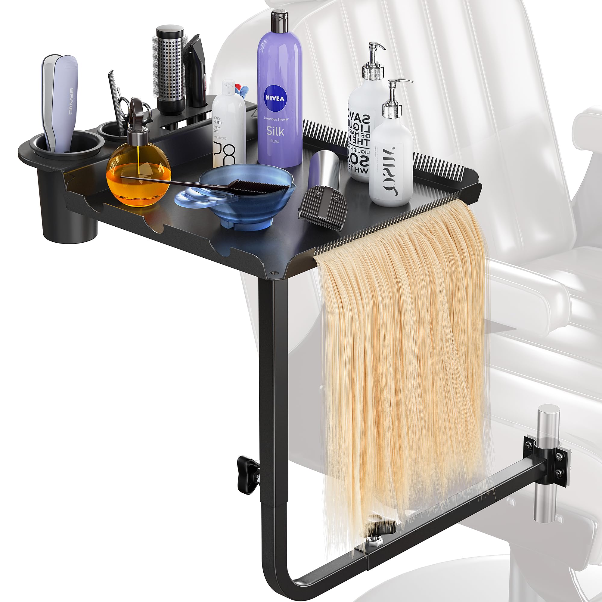 Yeshine Hair Extension Tool Tray - Metal Styling Chair Attachment with 360° Rotation | Perfect for Salon Hairstylists & Home Hairdressing | Organize Clips, Brushes & Hair Dye Supplies
