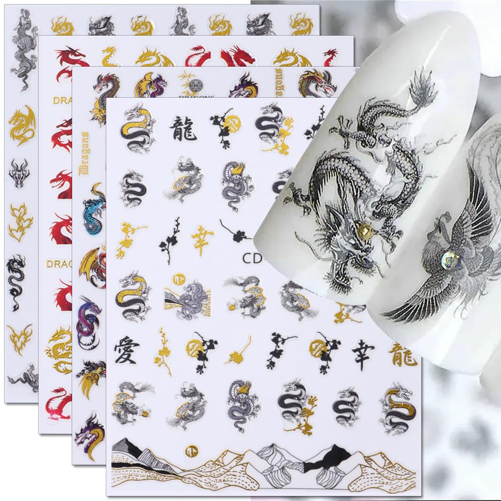 3D Dragon Nail Stickers - Chinese Dragon Nail Decals for Nail Art Designs | Flying Dragon Manicure Stickers for Women | Perfect for Halloween, Cosplay, and Festival Nail Decorations