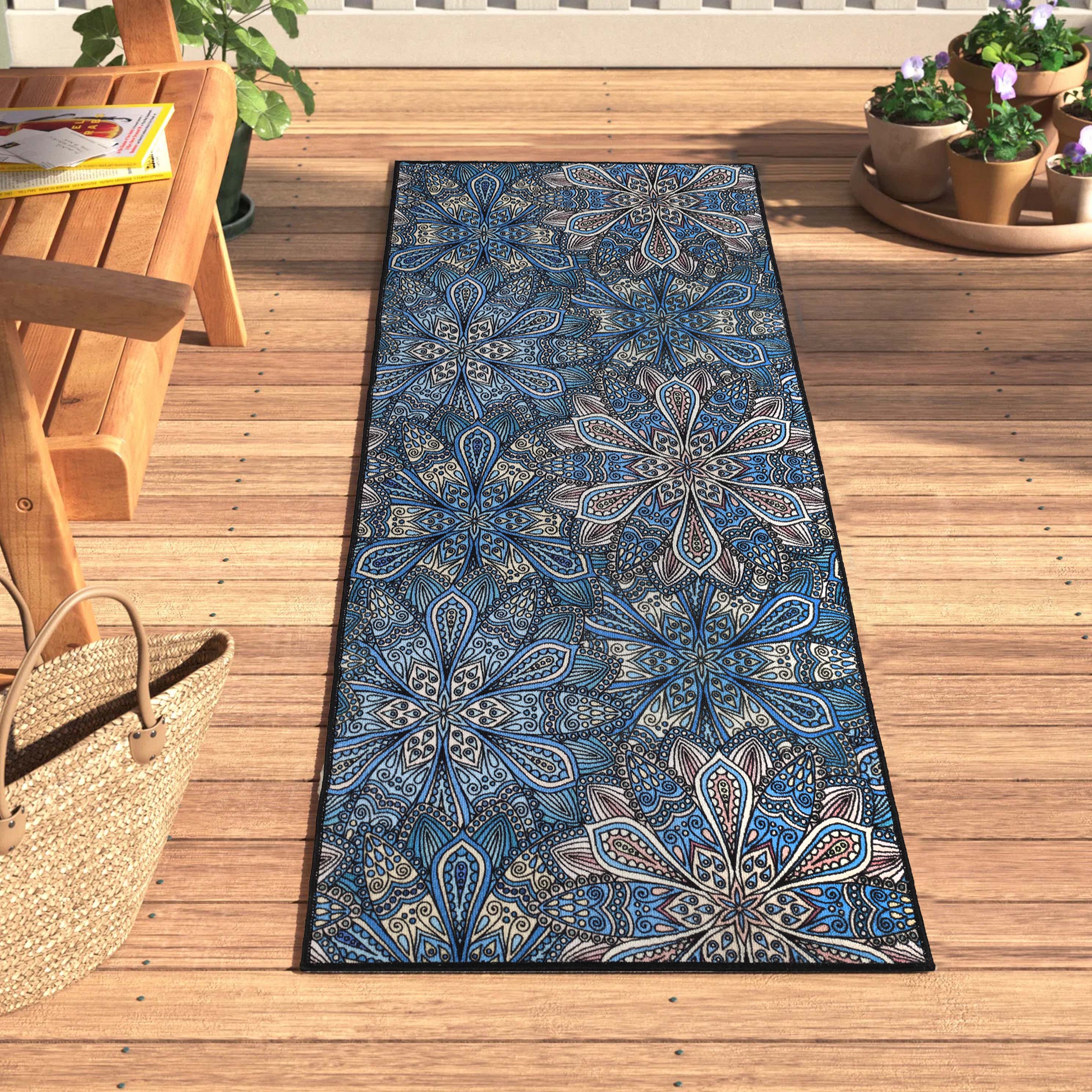 Bohemian Floral Non-Slip Indoor/Outdoor Area Rug - Perfect for Living Room, Bedroom, Patio & Boho Home Decor