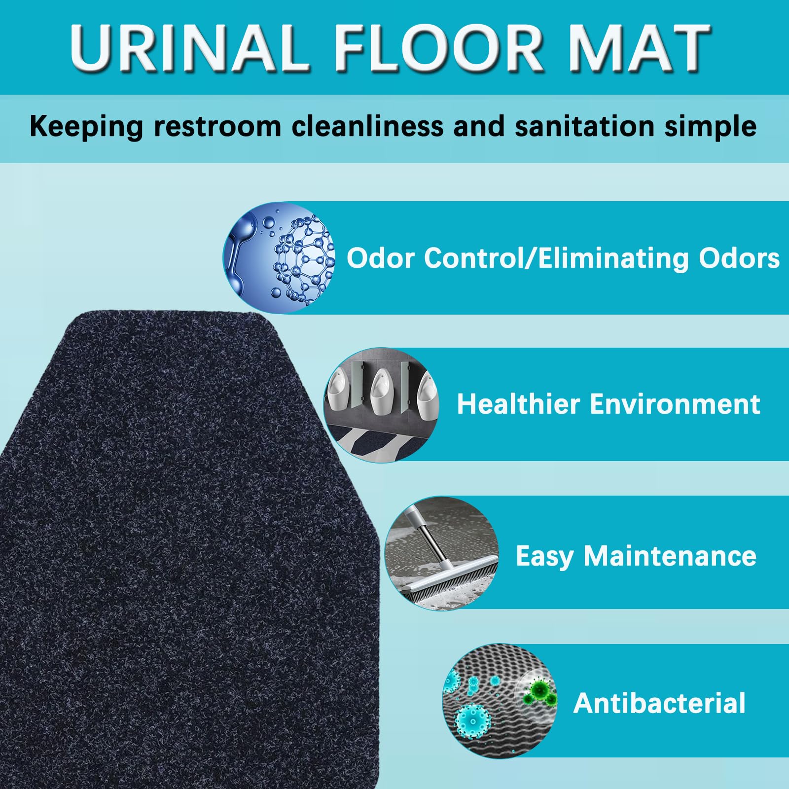 Basima 12 Pack Washable Rubber Urinal Mats for Men - Non-Slip Bathroom Floor Mats, Commercial Toilet Mats (17.5
