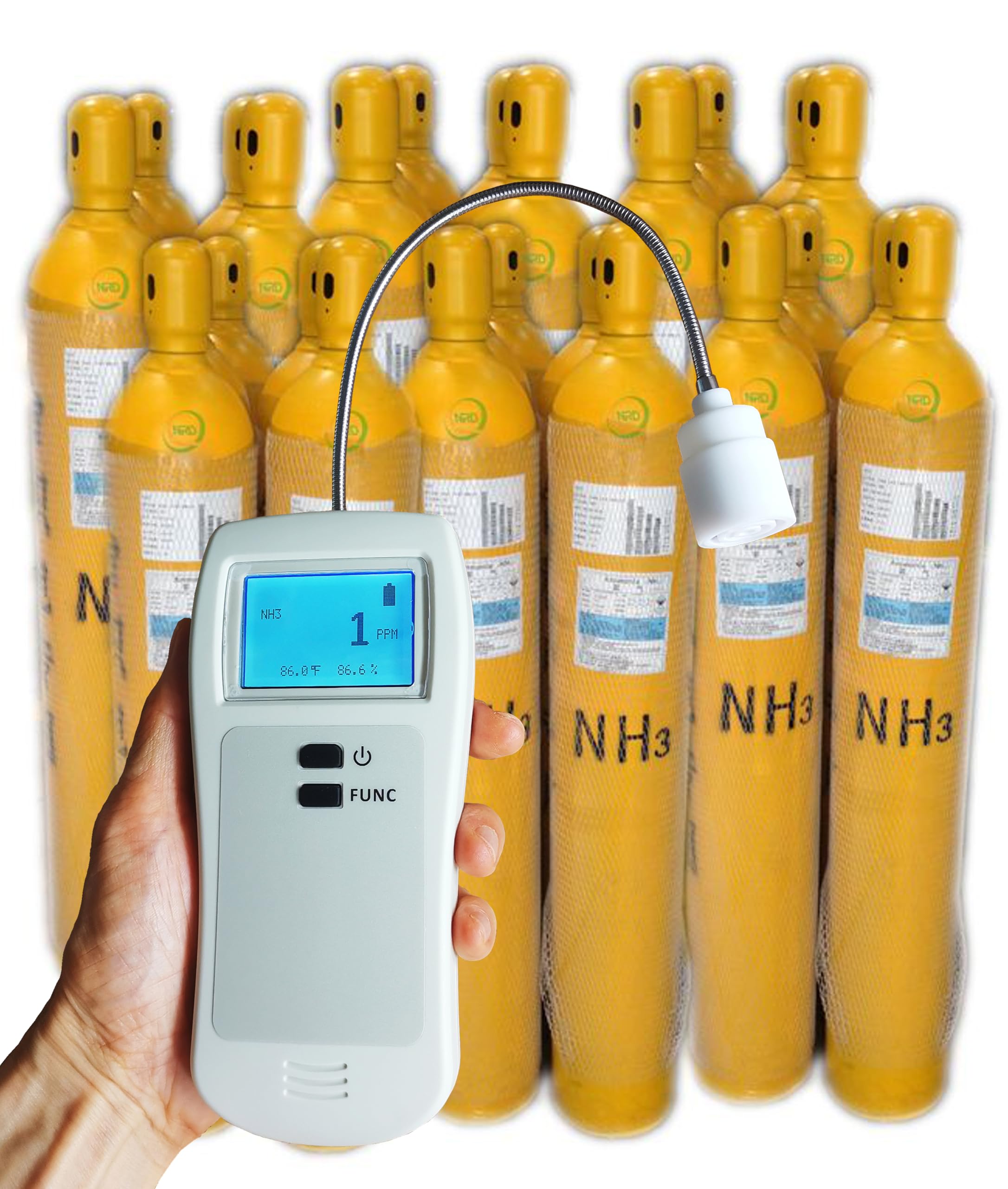 Portable NH3 Gas Detector with Bendable Gooseneck - Handheld Ammonia Leak Detector 0-500 PPM, Sound & Light Alarm for Industrial Safety & Home Use