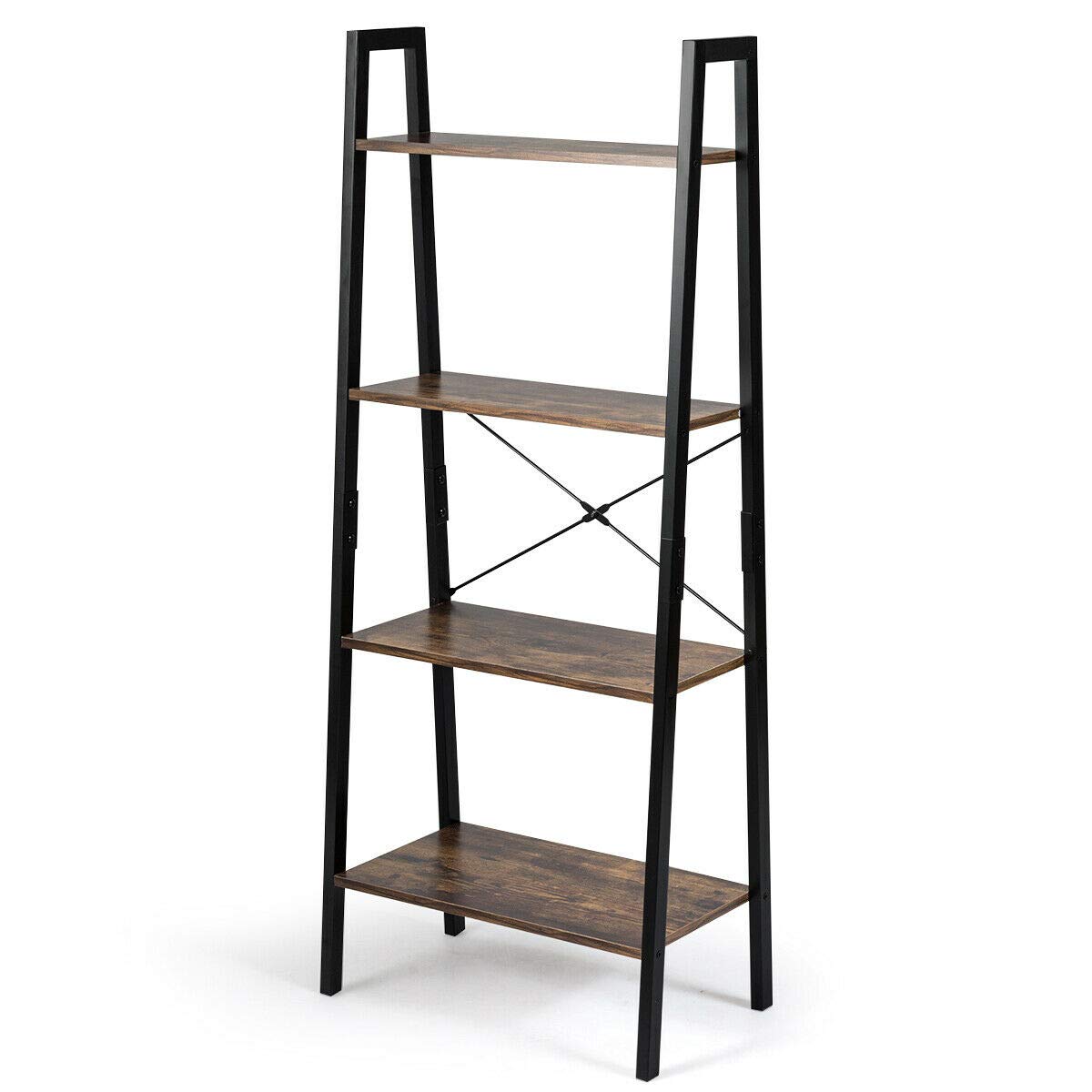 4-Tier Industrial Ladder Shelf - Modern Bookshelf Storage for Living Room, Office & Bathroom - Multifunctional Plant Stand & Bookcase - Space-Saving Home Decor Solution