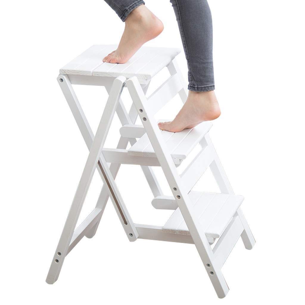 Wooden Step Stool for Indoor Use - Foldable Ladder Stool with Wide Pedal for Kitchen, Bathroom, and Home - Perfect for Reaching High Shelves and Storage Spaces