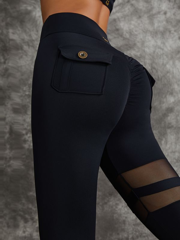 ZASUWA Women's High Waisted Mesh Cut Out Pocket Scrunch Butt Lifting Leggings - Perfect for Yoga, Gym Workouts & Casual Wear