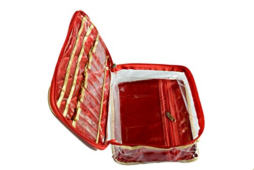 Sunshine Single Deck Cosmetic & Jewelry Organizer Pouch - Velvet Makeup Case Kit (Red) | Perfect for Travel, Home Storage & Gift Giving