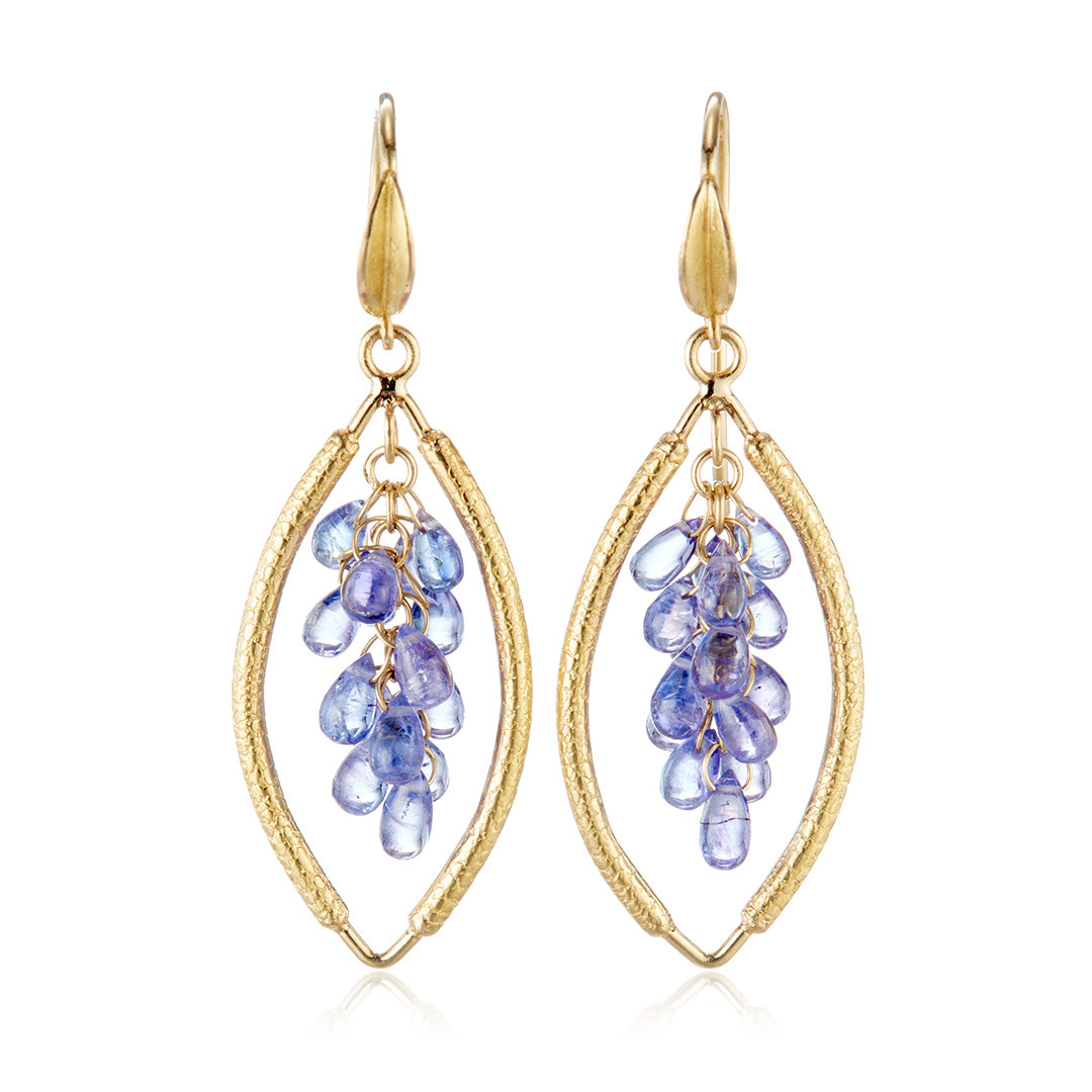 Exquisite Tanzanite Open Shape Cluster Earrings – Elegant Handmade Jewelry for Women | Perfect for Weddings, Parties & Special Occasions