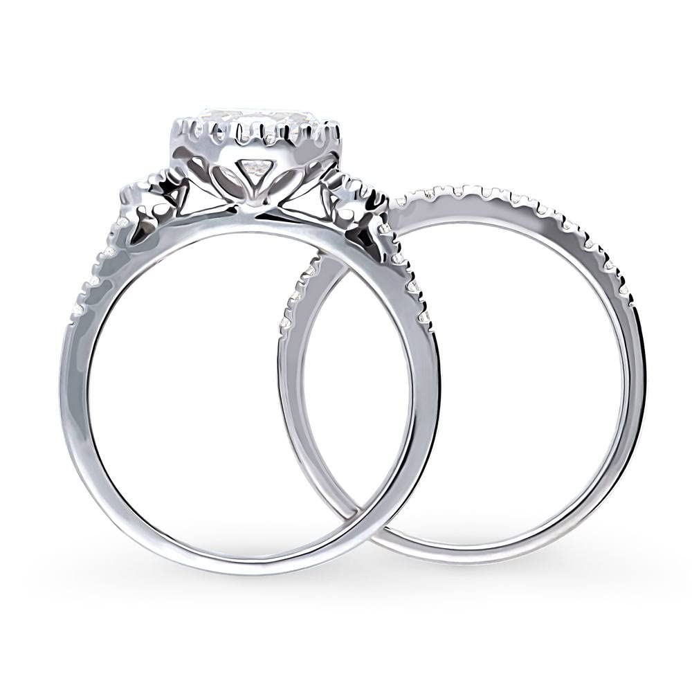 BERRICLE Sterling Silver 3-Stone Oval Cut Cubic Zirconia Engagement Ring Set for Women - 1.2 Carat CZ Wedding Band, Rhodium Plated Size 4-10 - Perfect for Proposals, Anniversaries & Special Occasions