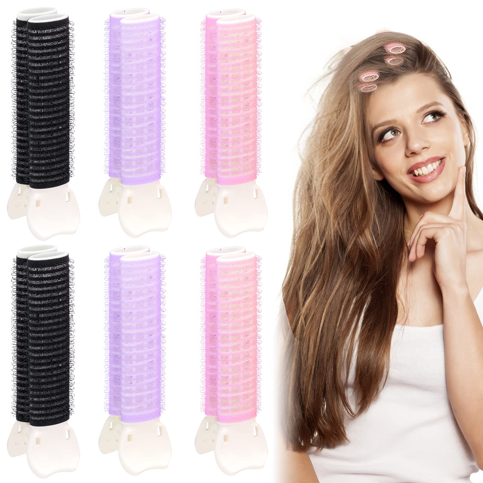 6-Piece Velcro Hair Rollers with Clips - Heatless Curlers for Short Hair & Instant Bangs | Natural Fluffy Waves for Lazy Styling | Perfect for Home, Salon & Everyday Use