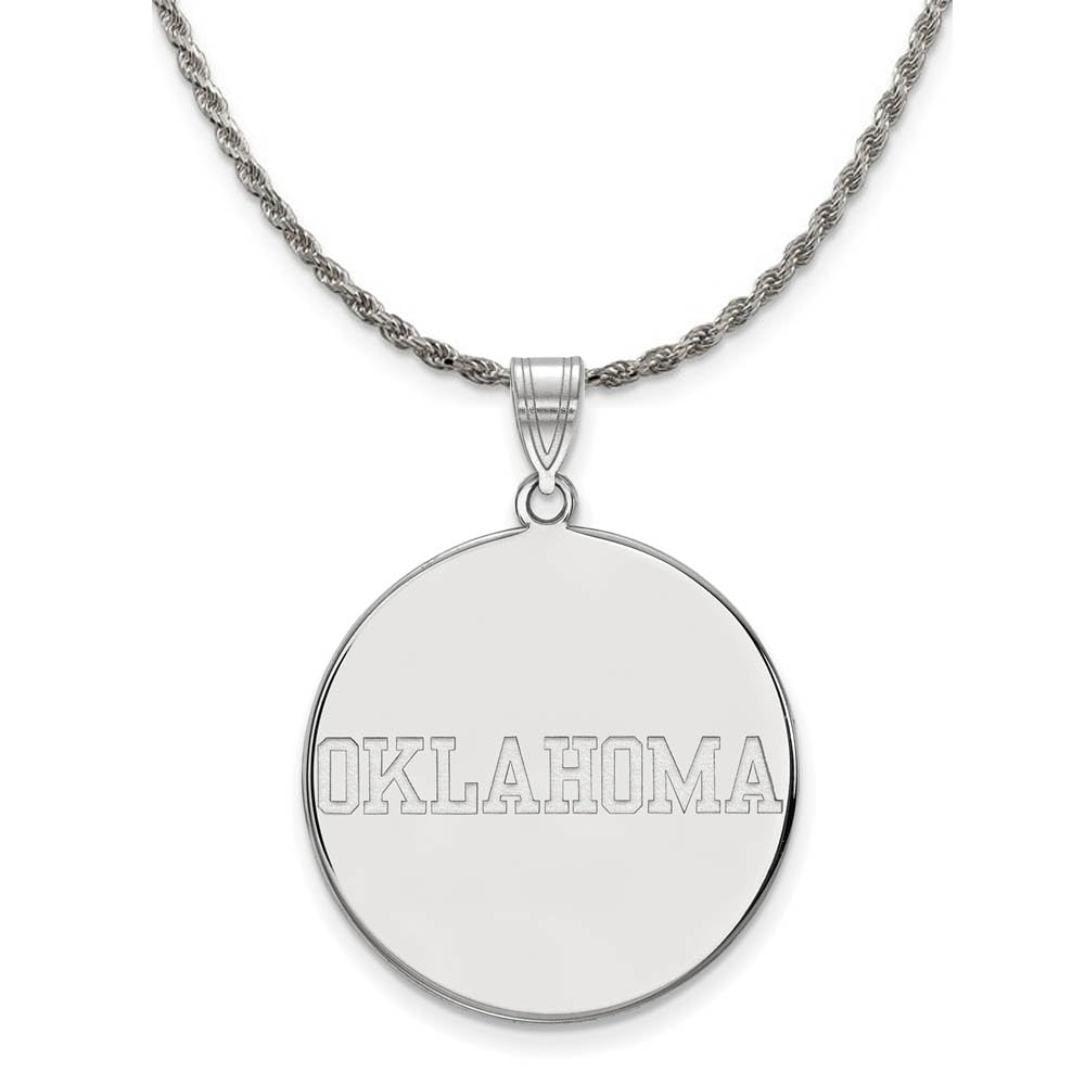Oklahoma XL Disc Pendant Necklace - Sterling Silver for OU Fans