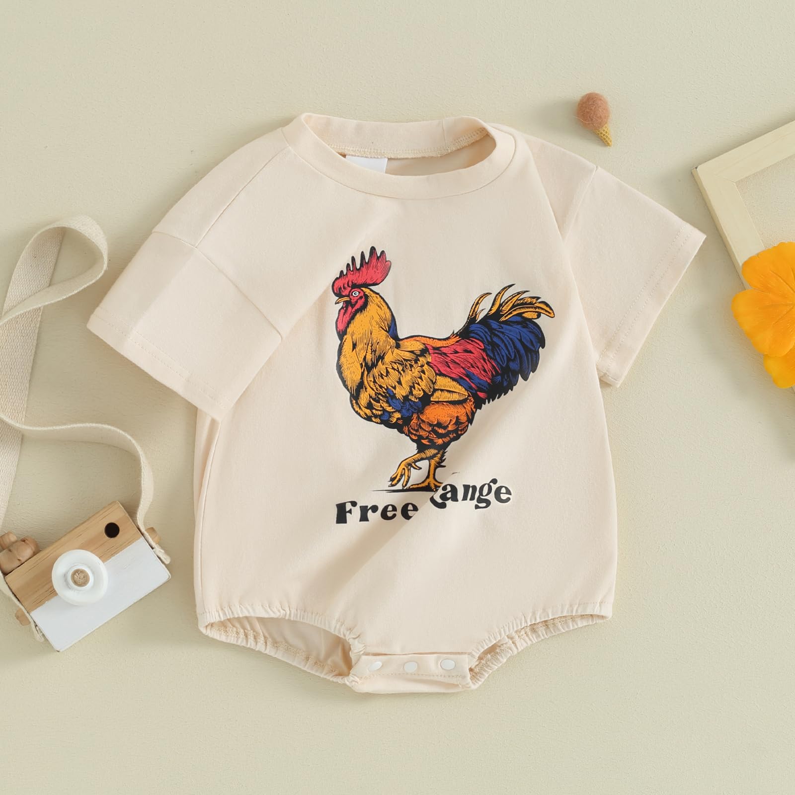 Gueeusu Unisex Baby Summer Clothes - Cute Rooster Print Bodysuit & Romper Set | Farm Animal Theme Cotton Outfit for Boys & Girls | Perfect for Playtime, Photo Shoots & Casual Wear