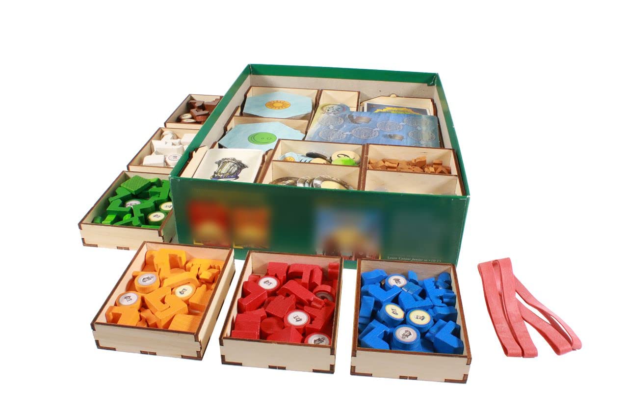 Premium Wooden Game Organizer for Catan: Cities & Knights & Explorers & Pirates Expansions - Multi-Tray Storage Box | Perfect for Board Game Nights & Organized Game Storage