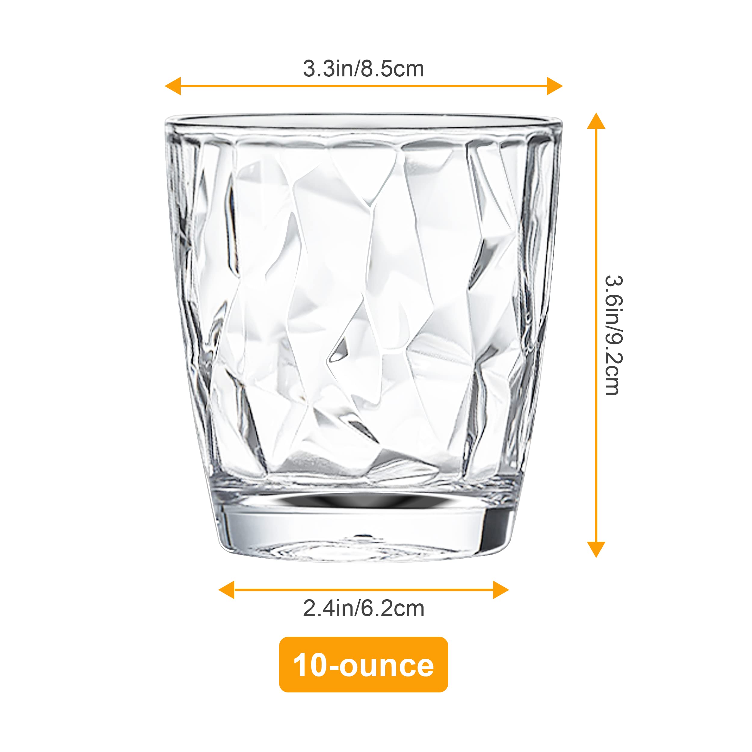 4-Pack Clear Plastic Water Tumblers - 10oz Unbreakable Acrylic Drinking Glasses, Reusable Juice & Wine Cups, Dishwasher Safe - Perfect for Camping, Travel, Parties & Home Use (Transparent)