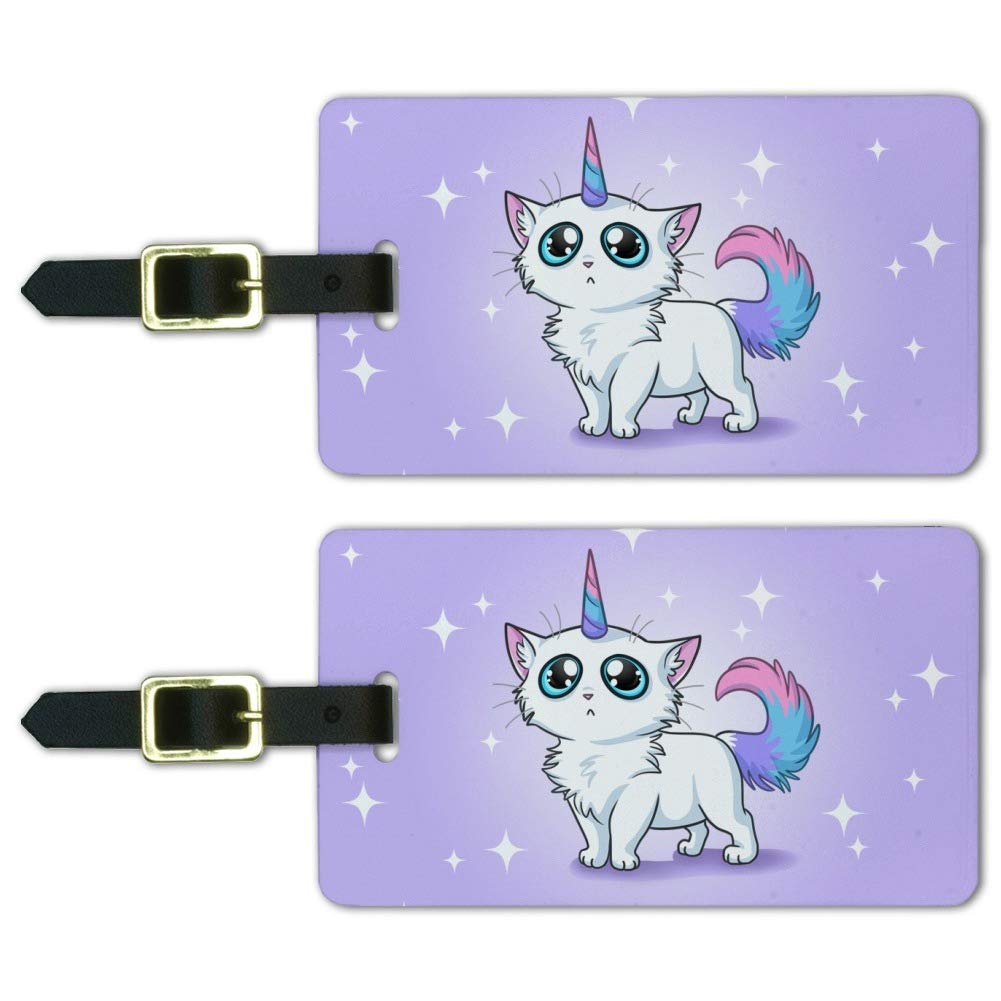 Cat Unicorn Luggage ID Tags - Set of 2 Personalized Pet Travel Tags for Suitcases & Carry-On Bags | Perfect for Airports, Vacations & Pet Lovers