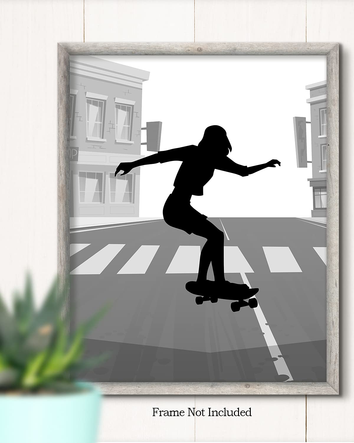 Skateboard Wall Art - Urban Skater Room Decor for Girls - Female Skateboarder Silhouette Print - 11x14 Unframed Poster - Perfect for Bedroom, Dorm & Skateboard Fan Gifts