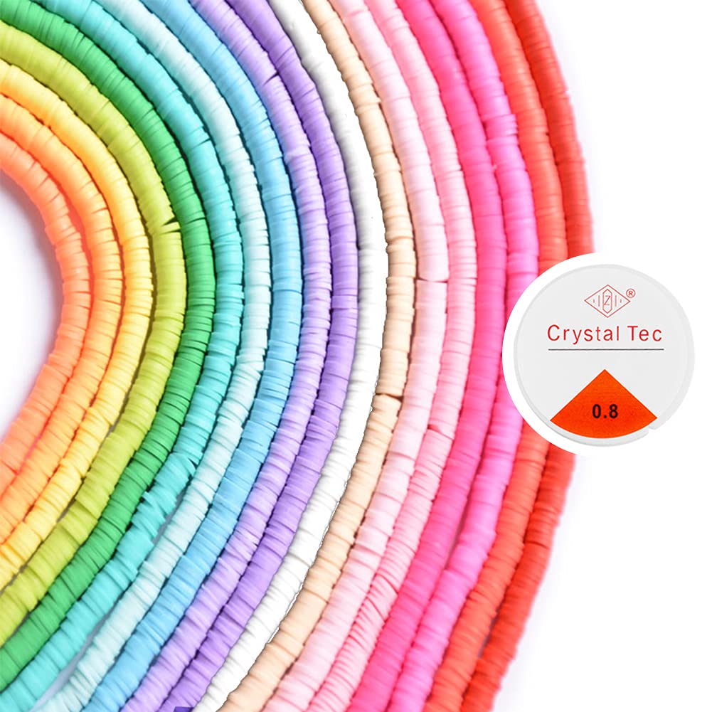 DEARLIVES 18 Strands Clay Beads for DIY Jewelry Making - 6480pcs 6mm Heishi Beads with Elastic Strings for Bracelets, Necklaces & Crafts - Perfect for Kids Crafts, Friendship Bracelets & Boho Jewelry Designs