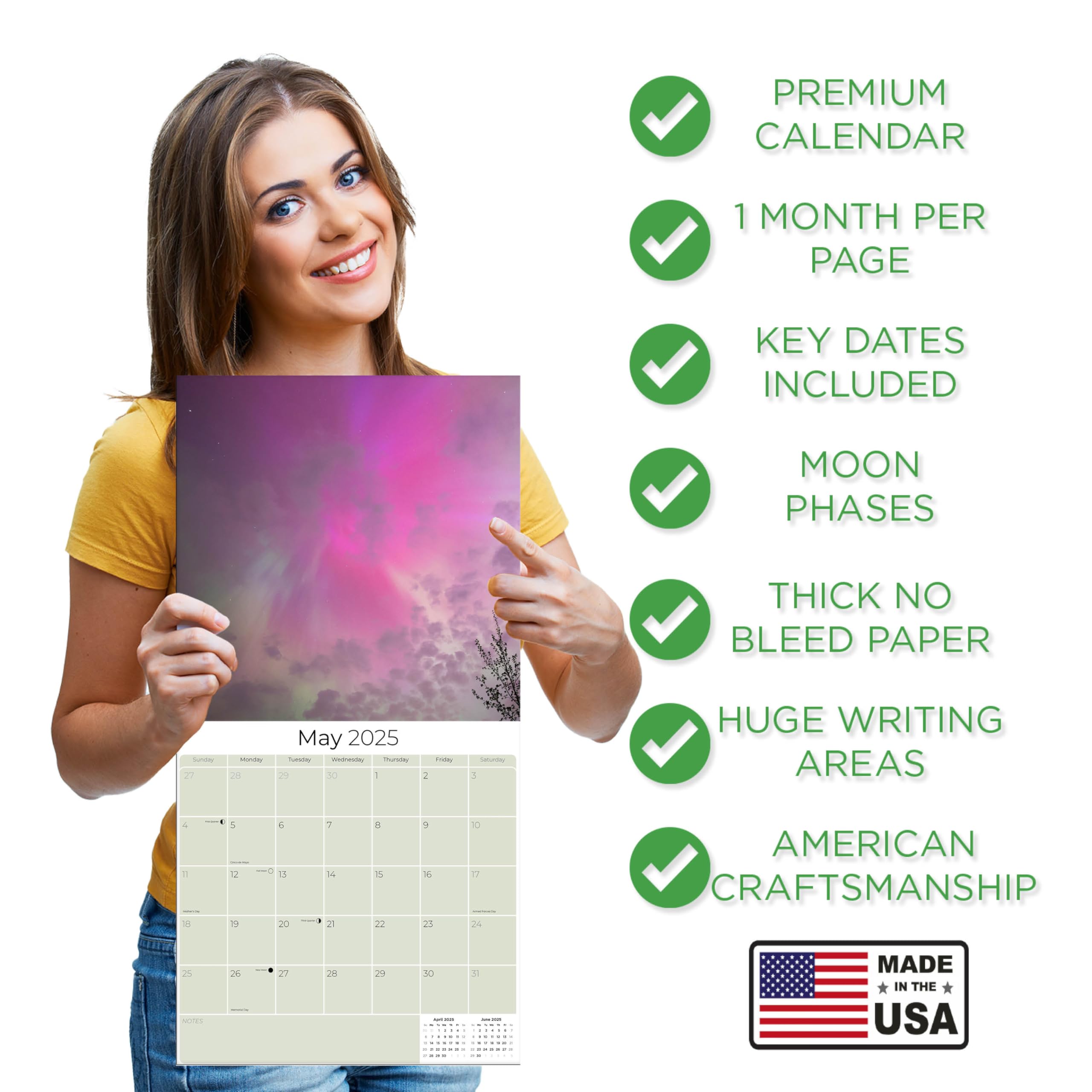 2024-2025 Northern Lights Calendar - Aurora Borealis Wall Planner with Thick No-Bleed Paper - 12