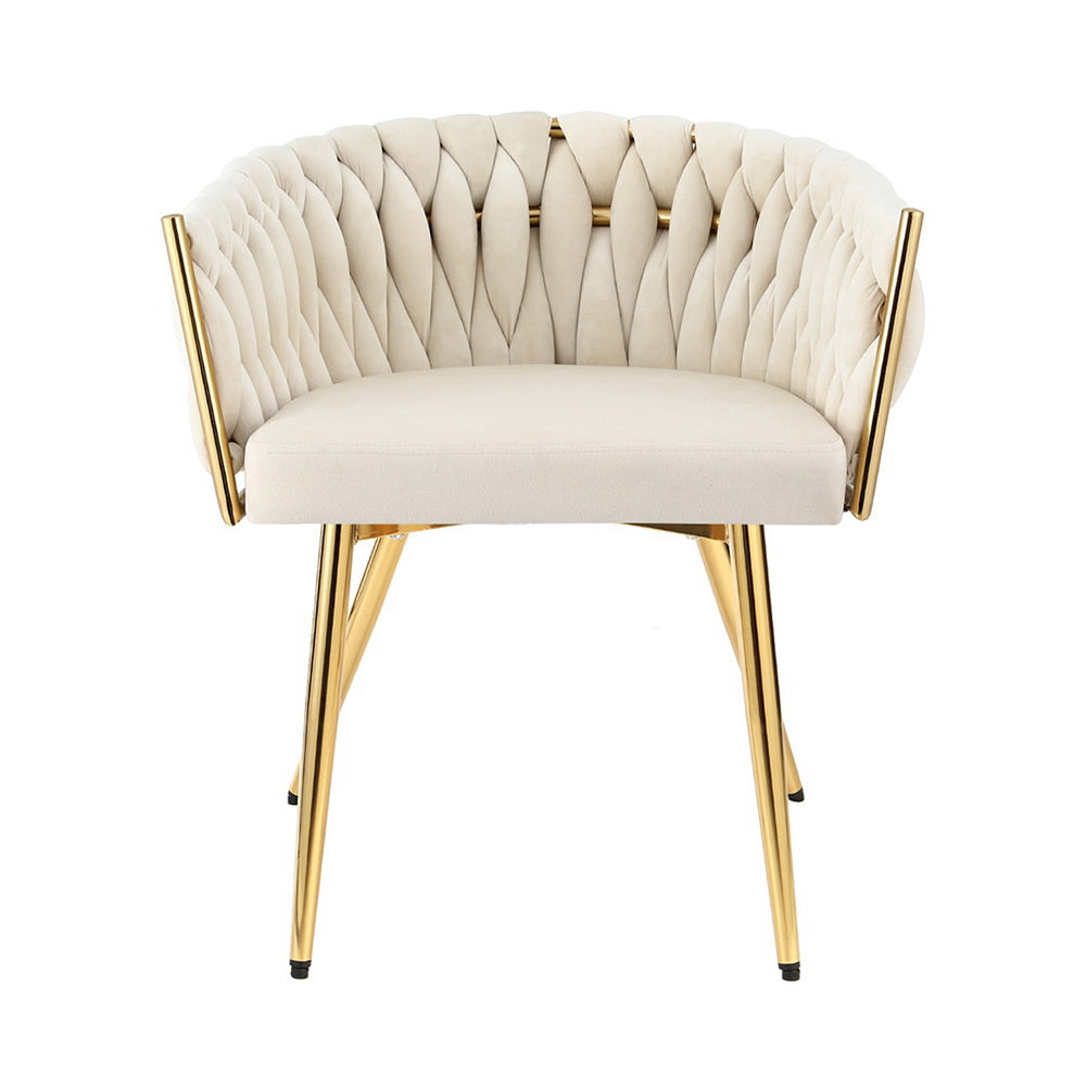 Artiss Velvet Dining Chair - Beige Upholstered Armchair for Kitchen, Dining Room, and Home Decor