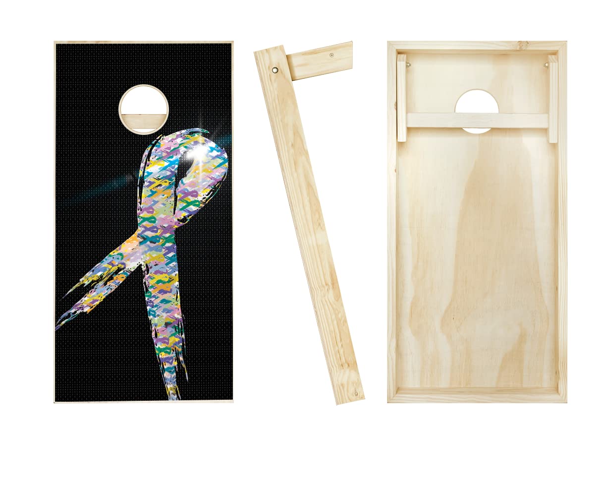 Skip's Garage Cancer Support Cornhole Game Set - 2 Boards & 8 Bags with Custom Accessories - Outdoor Lawn Games for Backyard Parties, Tailgating, and Charity Events