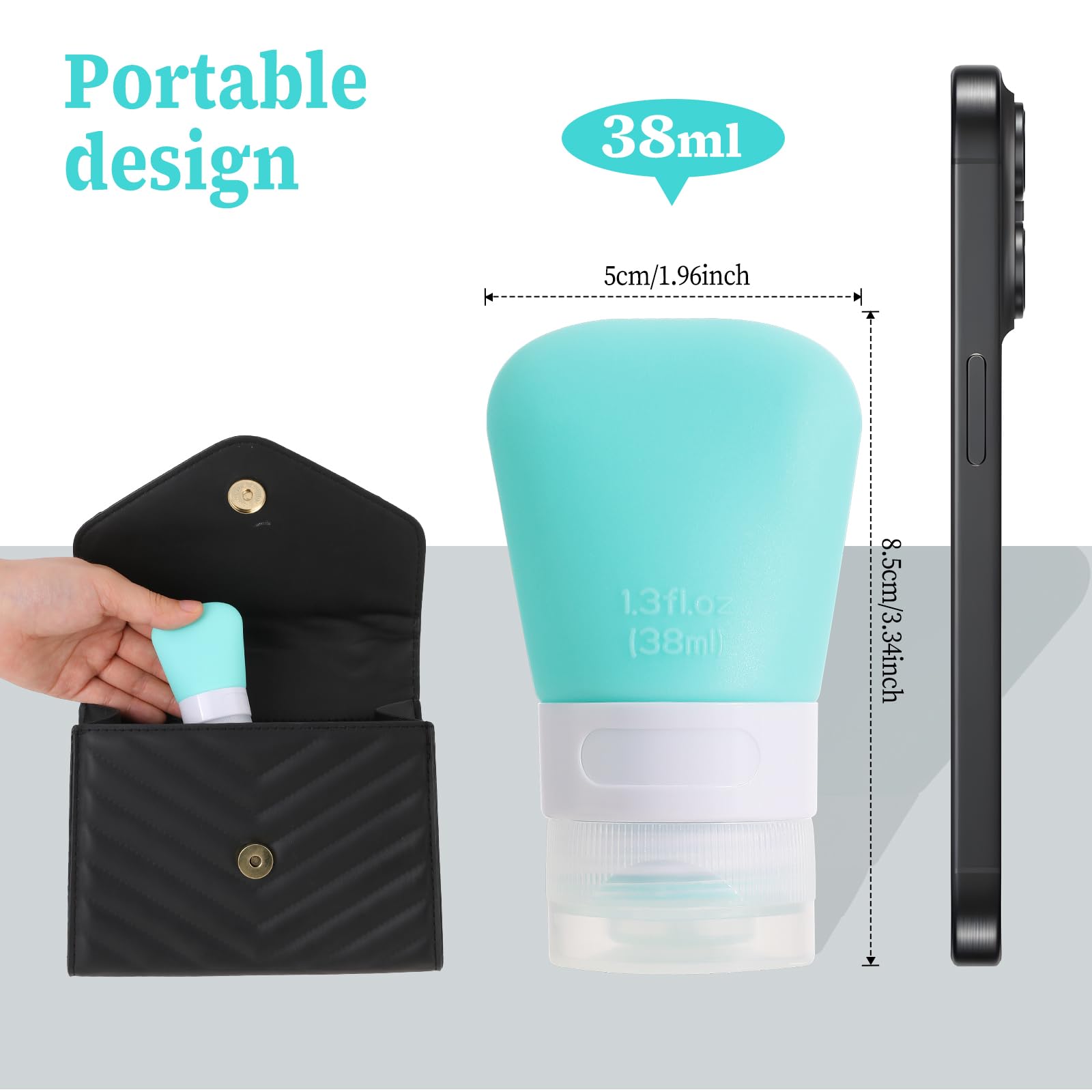 2 Pack 1.3oz (38ml) Leak Proof Refillable Squeeze Bottles - Silicone Travel Containers for Shampoo, Conditioner & Lotion - Portable Cosmetic Bottles for Toiletries - Perfect for Air Travel, Gym & Vacation Essentials