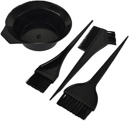 INAAYA Professional Hair Coloring Kit - 4 Pack Hair Dye Brushes & Mixing Bowl for Salon & Home Use | Perfect for DIY Hair Color, Highlights & Root Touch Up (Black)