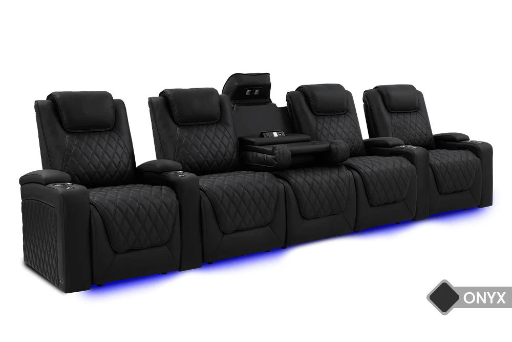 Valencia Oslo Luxury 5-Seater Home Theater Seating with Drop-Down Center Console - Premium Onyx Upholstery for Ultimate Movie Nights & Entertainment Rooms