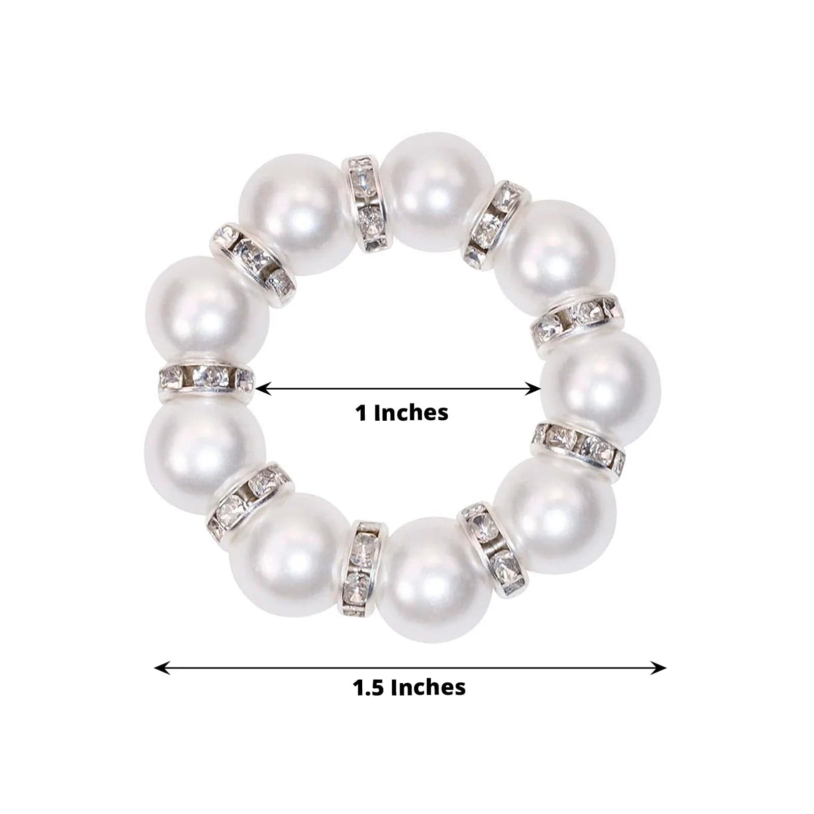 4 Pack Faux Pearl & Rhinestone Napkin Rings - Elegant White & Silver Wedding Table Decor for Bridal Shower, Dinner Party, and Holiday Celebrations