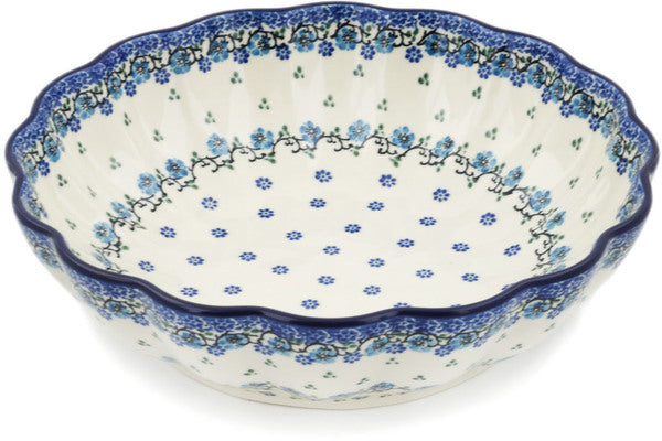 10-Inch Fluted Ceramic Pie Dish with Blue Bell Wreath Design - Perfect for Baking, Thanksgiving Desserts & Holiday Serving