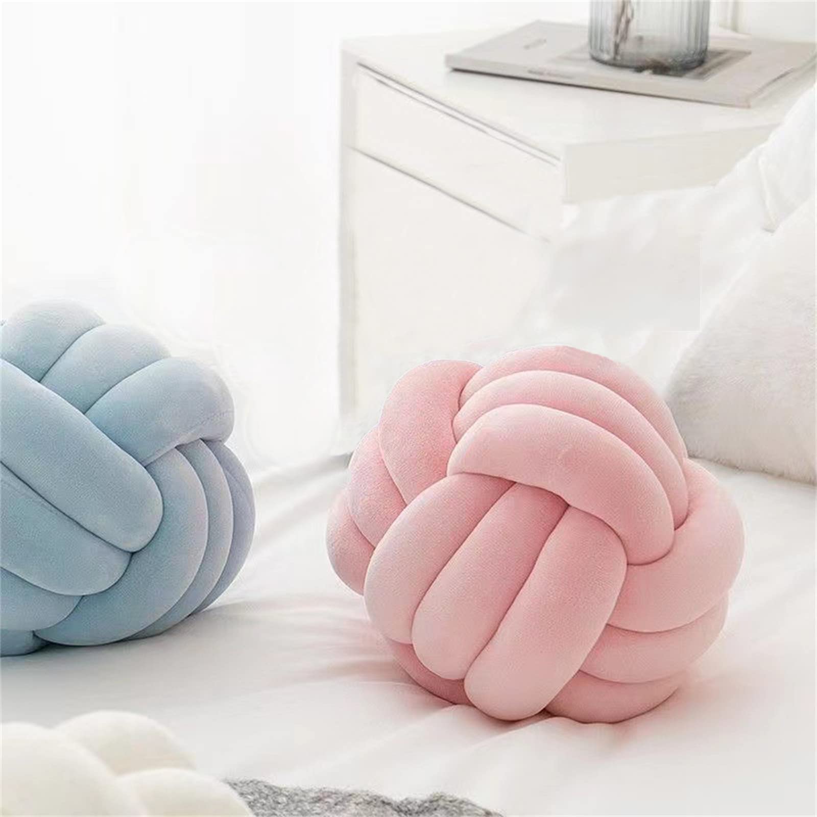 Round Throw Pillow - Soft Handmade Knotted Ball Pillow for Sofa & Bed - 7.5 Inch Green Home Decor Cushion - Cozy Plush Knot Toy for Living Room, Nursery & Dorm Decoration