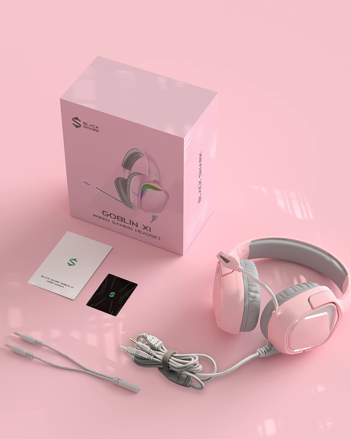 Black Shark Gaming Headset for PC, PS4, PS5, Xbox, Switch - 50mm Dynamic Drivers, Flexible Noise-Canceling Mic, Soft Ear Cushions, In-Line Controls (Pink) - Perfect for Competitive Gaming, Streaming & Online Chat