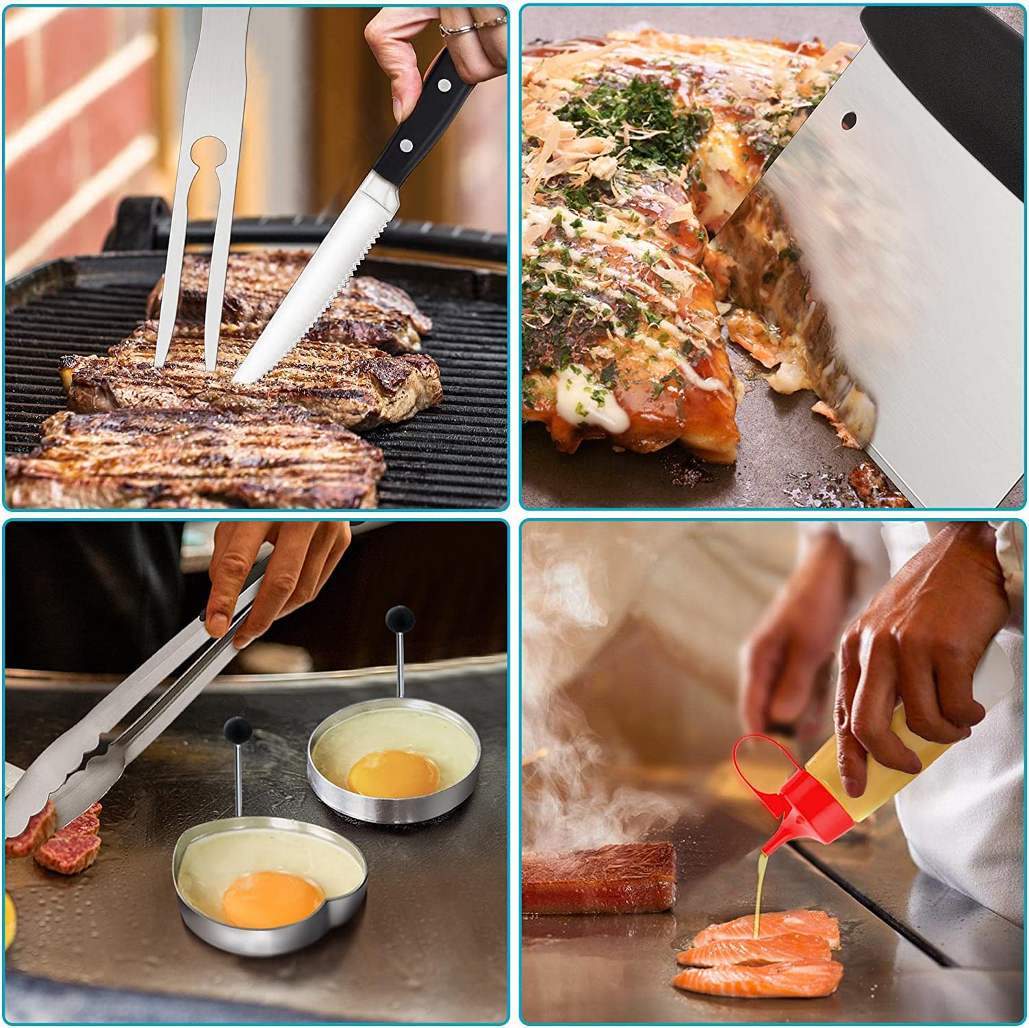 **Leonyo 26-Piece Stainless Steel Griddle Accessories Set – Professional Grill Tools with Spatula, 2 Melting Domes, Burger Press for Cast Iron Flat Top, Teppanyaki & Outdoor BBQ – Perfect for Backyard Cookouts, Camping & Tailgating**