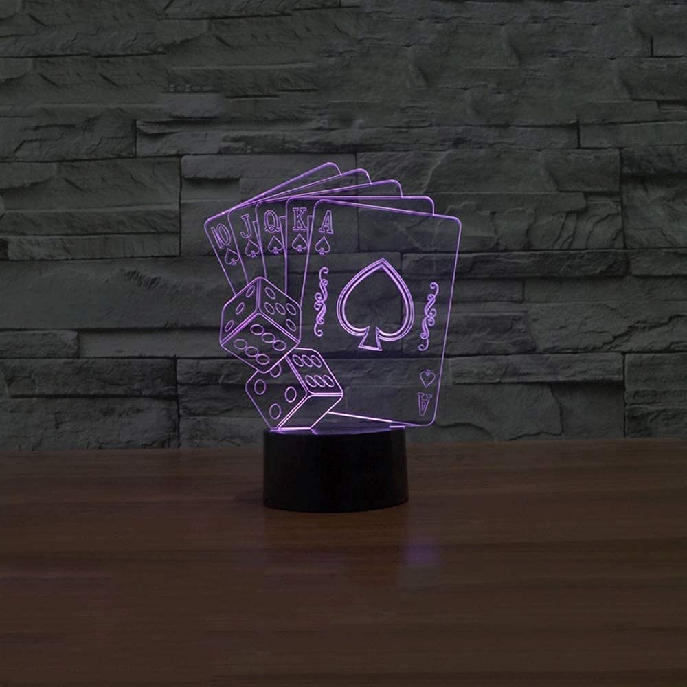 3D Illusion LED Table Lamp - 7 Color Changing Night Light with Poker & Dice Design, Modern Acrylic Desk Lamp for Bedroom, Office, Gaming Room - Perfect for Relaxation, Decor & Ambient Lighting
