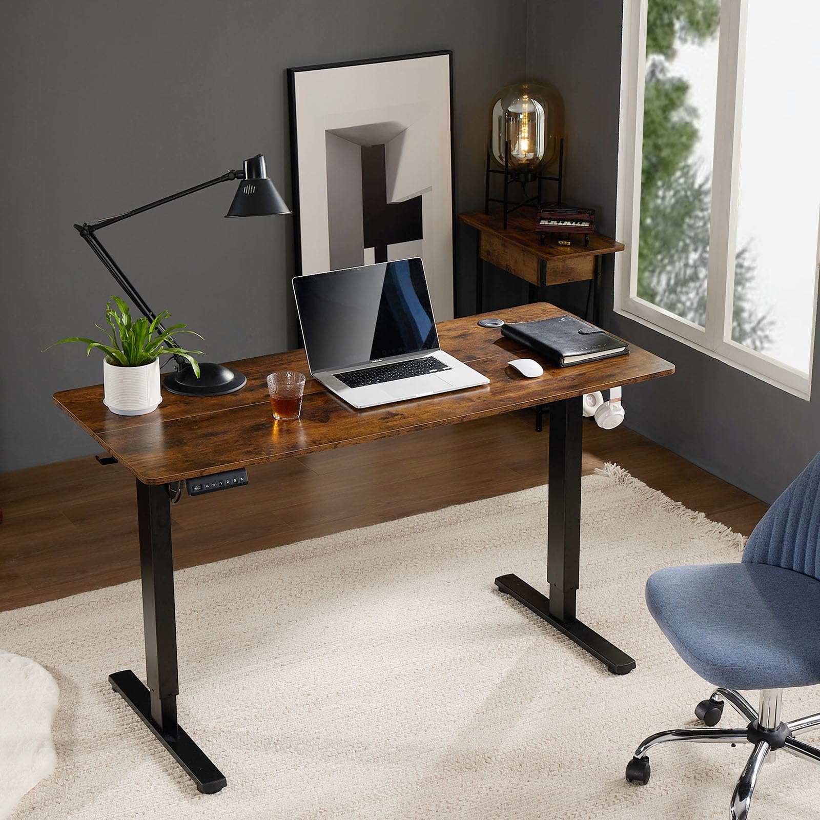Sweetcrispy 55 x 24 Inch Electric Height Adjustable Standing Desk - Sit to Stand Home Office Desk with Splice Board, 2 Hooks & Cable Management | Perfect for Remote Work, Gaming & Ergonomic Workspace Setup