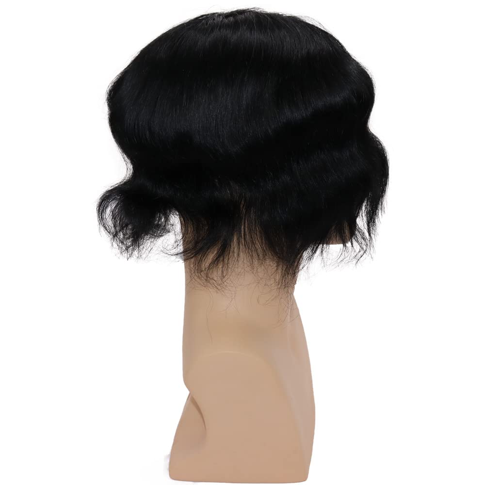 Premium European Virgin Human Hair Toupee for Men - Mono Lace Top with PU Base - Natural Looking Hair Replacement System (#1 Jet Black) - Perfect for Daily Wear, Special Occasions & Hair Loss Solutions