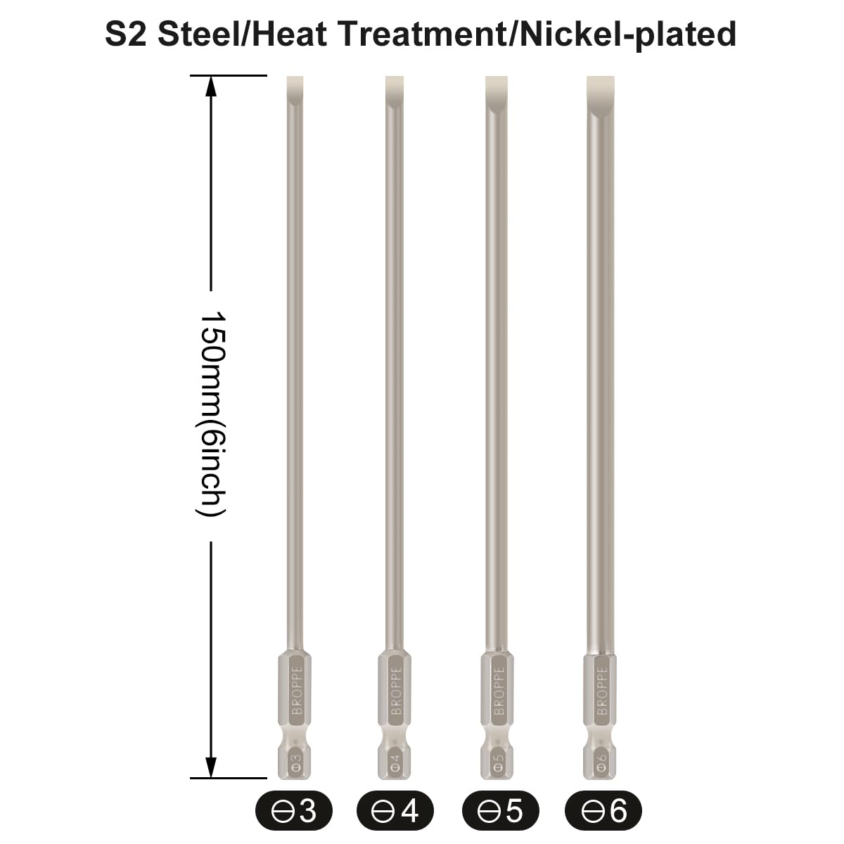 4 Pcs Magnetic Slotted Screwdriver Bit Set - 6 Inch Long 1/4 Inch Hex Shank (3mm/4mm/5mm/6mm) for Home Repair, Furniture Assembly & DIY Projects