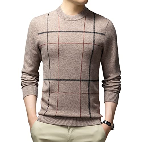 Men's Winter Plaid Knit Pullover Sweater - Casual Round Neck Warm Knitted Jumper for Outdoor Activities & Daily Wear
