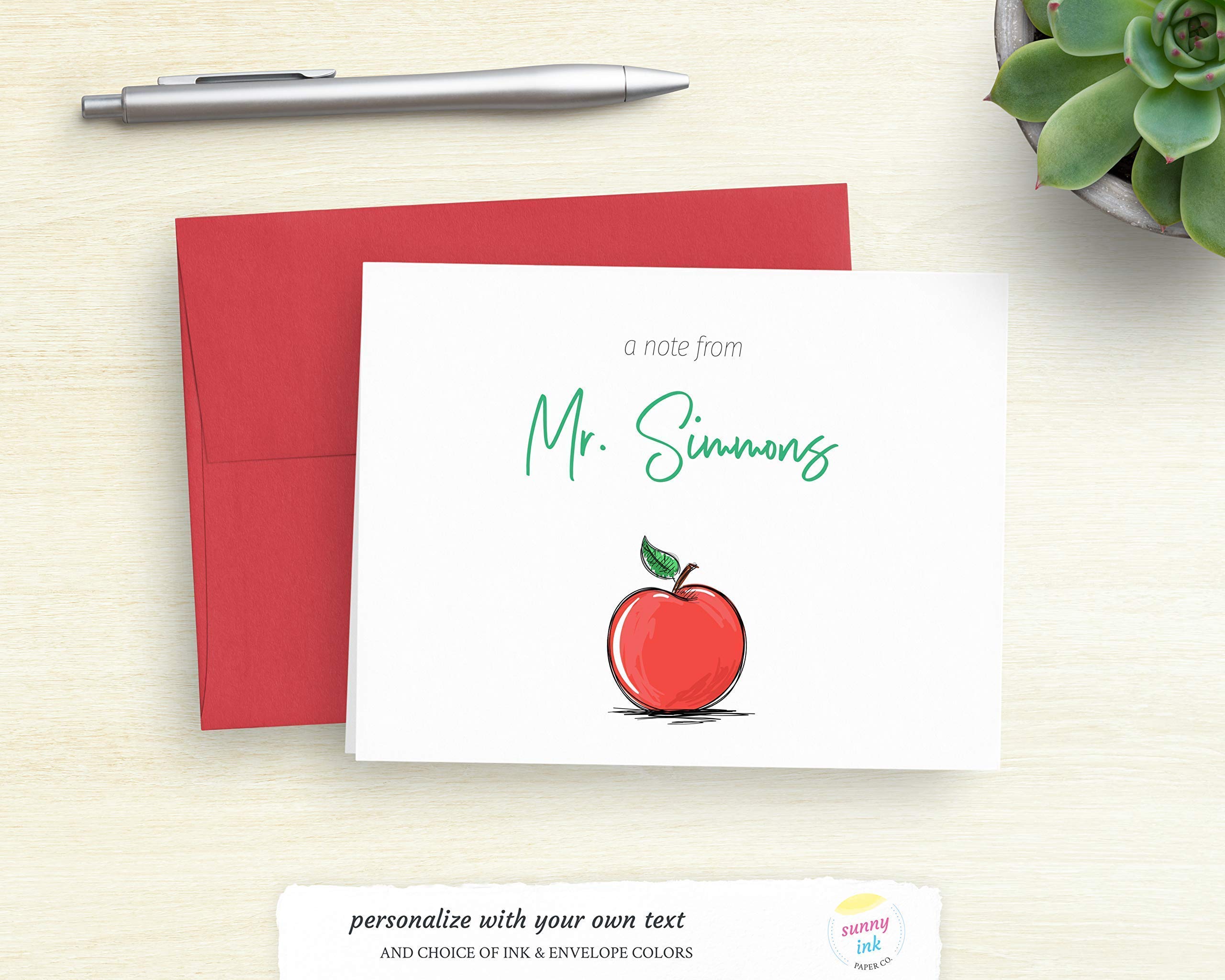 Personalized Teacher Stationery - Custom Apple Folded Note Cards for Educators - Thoughtful Teacher Appreciation Gift - Perfect for Thank You Notes, Classroom Communication & Teacher Appreciation Week