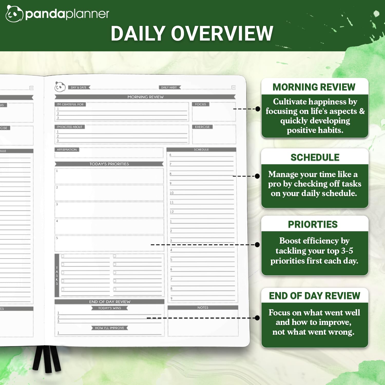 Panda Planner Pro 2025 Undated Daily Planner with Hourly Schedule - 8.5
