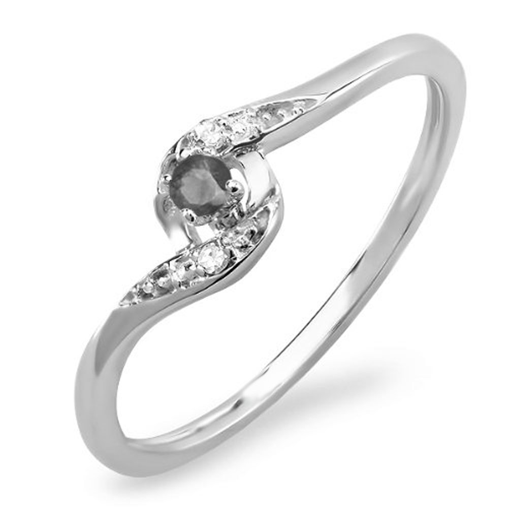 Dazzlingrock Collection 0.08 Cttw 18K White Gold Round White & Black Diamond Engagement Ring for Women - 1/10 CT Solid Gold Bridal Jewelry - Perfect for Proposals, Weddings & Anniversary Gifts