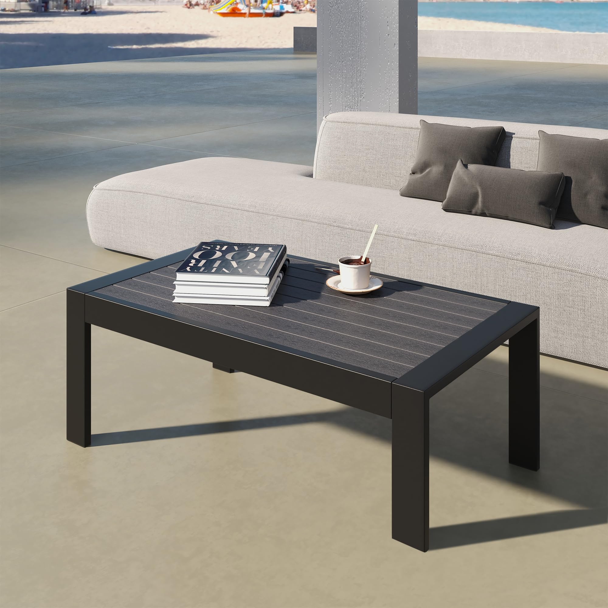 All-Weather Aluminum Outdoor Coffee Table - Modern Black Rectangle Patio Table for Balcony, Garden, and Poolside Relaxation