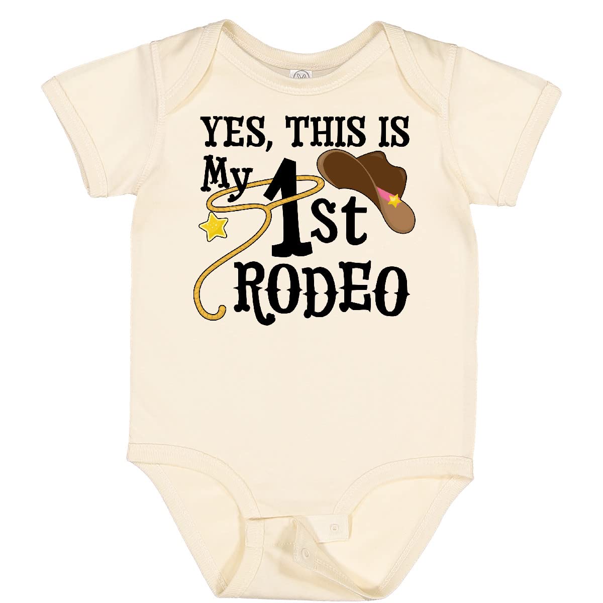Inktastic 'Yes, This Is My 1st Rodeo' Baby Bodysuit with Cowboy Hat & Pink Band - Cute Western Outfit for Rodeo, Cowboy Theme Parties & Photo Shoots