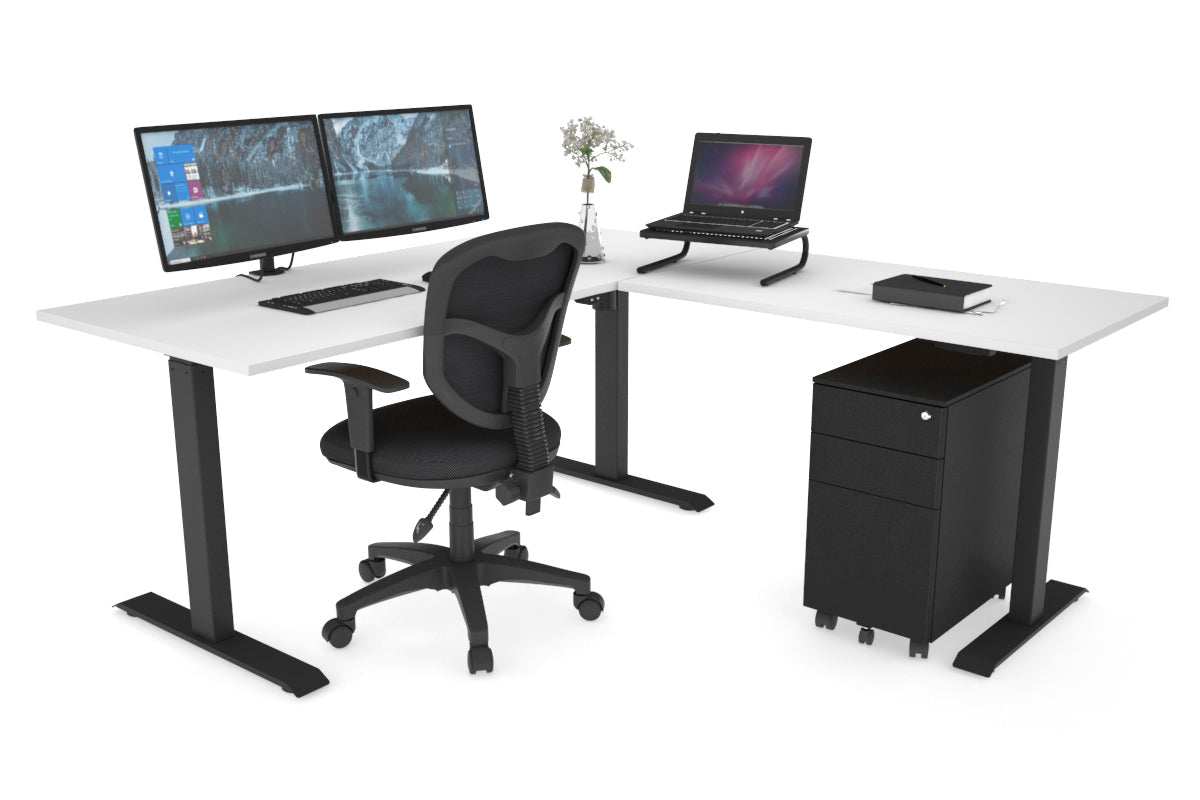 Adjustable Height Corner Workstation with Black Frame [1400L x 1700W] - Ergonomic Home Office Desk for Small Spaces & Standing Work