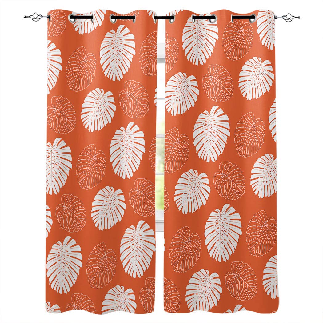 Tropical Monstera Palm Leaf Curtains - Set of 2 Panels (52x84 Inch) for Bedroom & Living Room