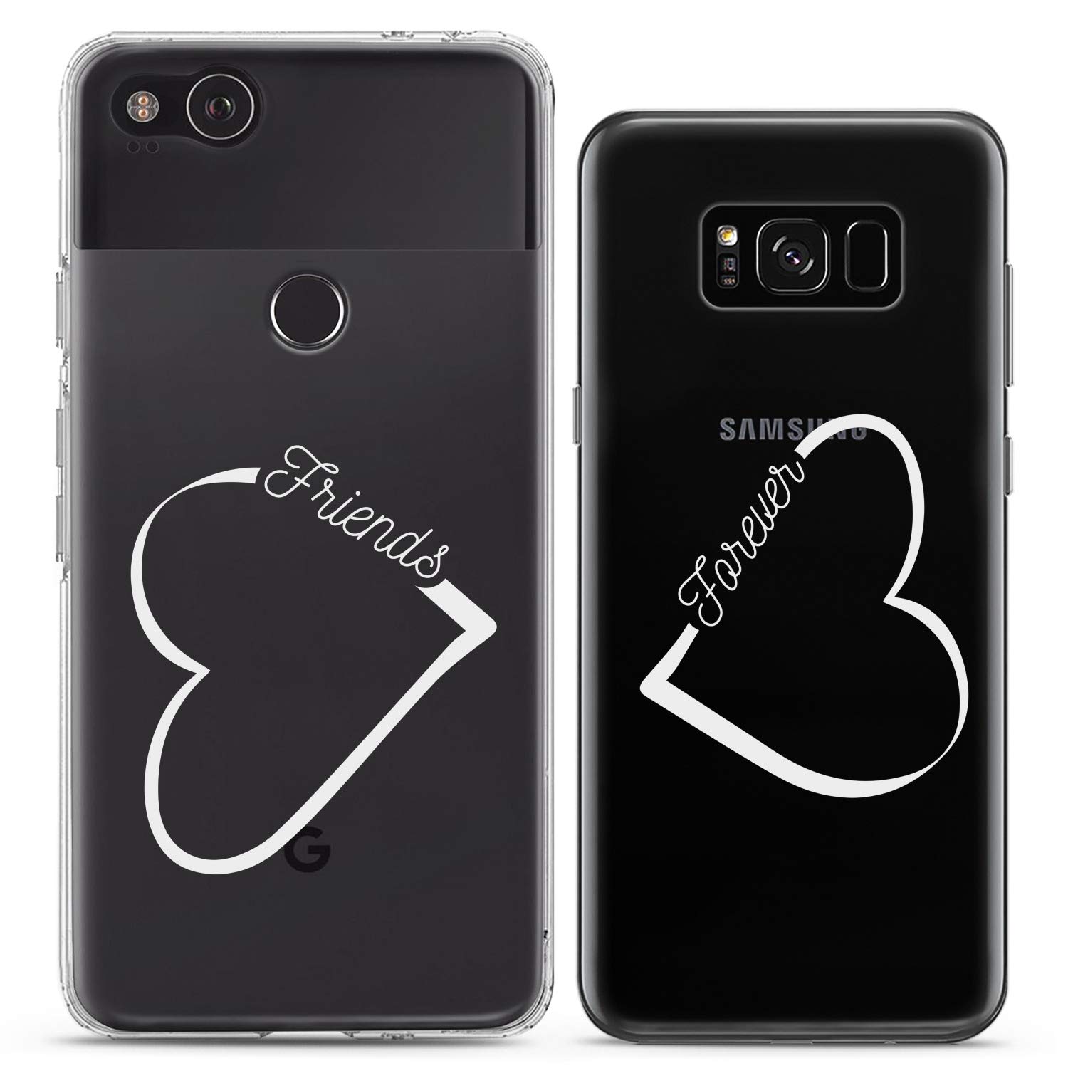 Matching Couple Phone Cases Compatible with iPhone 16/15/14/13/12/11 Pro Max/Mini/XS/X/8 Plus/7+/XR/SE - Best Friends Forever BFF Heart Design Cute Girly Silicone Cover - Perfect Gift for Couples, Soulmates & Besties - Valentine's Day, Anniversary & Friendship Gifts