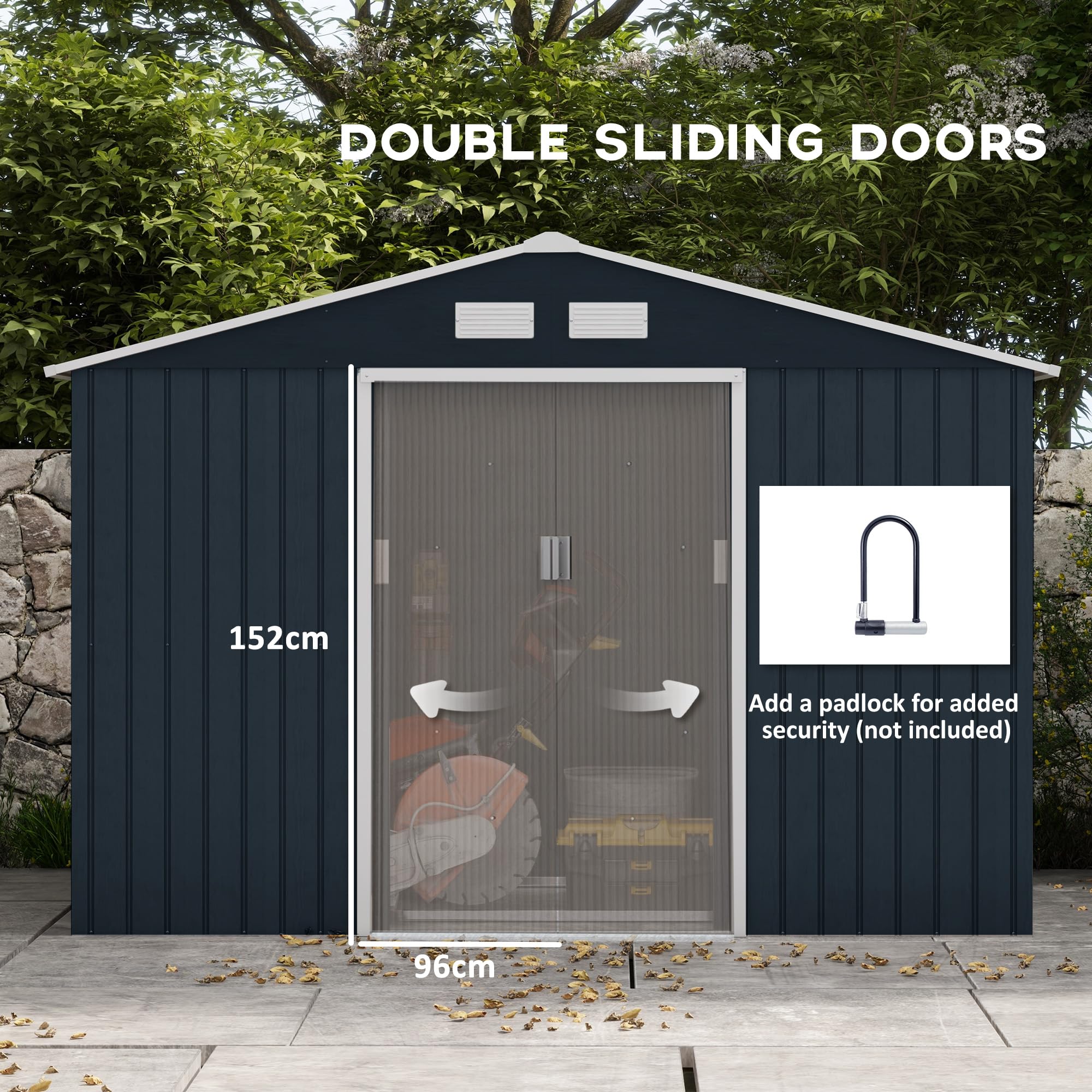 Outsunny 9' x 6' Outdoor Storage Shed - Heavy Duty Metal Garden Tool Shed with Foundation Kit, Double Lockable Doors & Sloping Roof | Perfect for Backyard, Patio, Lawn Organization & Seasonal Storage | Dark Gray Weather-Resistant Design