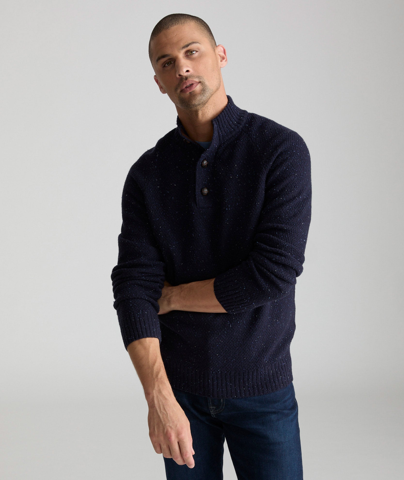Button Neck Donegal Sweater for Women & Men | Cozy Irish Wool Pullover | Winter & Fall Fashion | Perfect for Office, Dating & Outdoor Activities